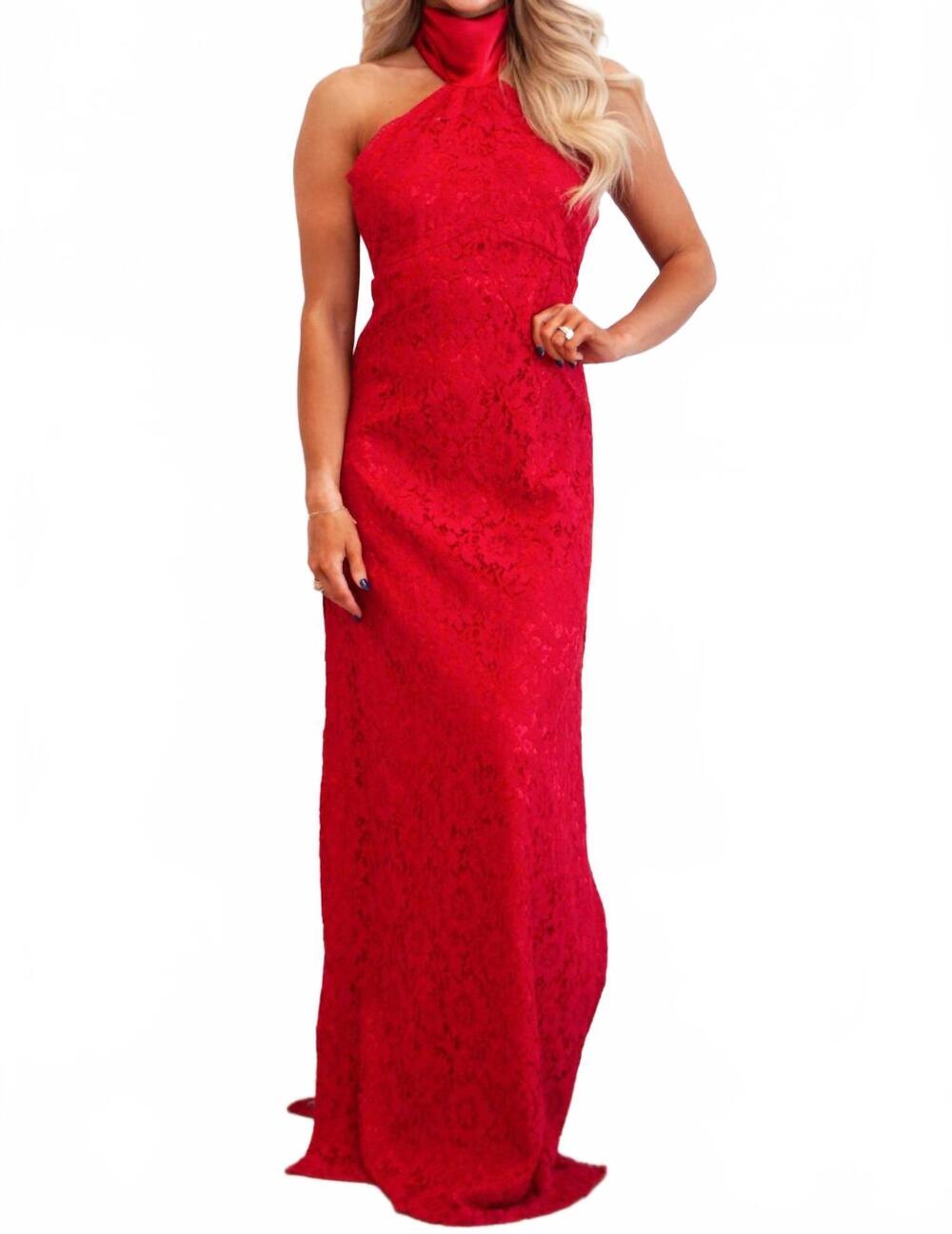 NEW LUXXEL delilah lace halter neck maxi dress in red